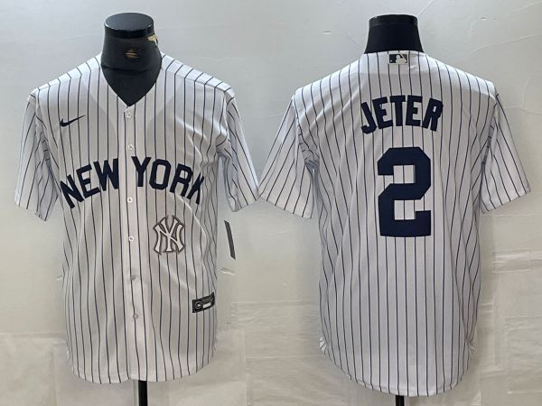 Men New York Yankees #2 Jeter White Stripe Game Nike 2024 MLB Jersey style 2